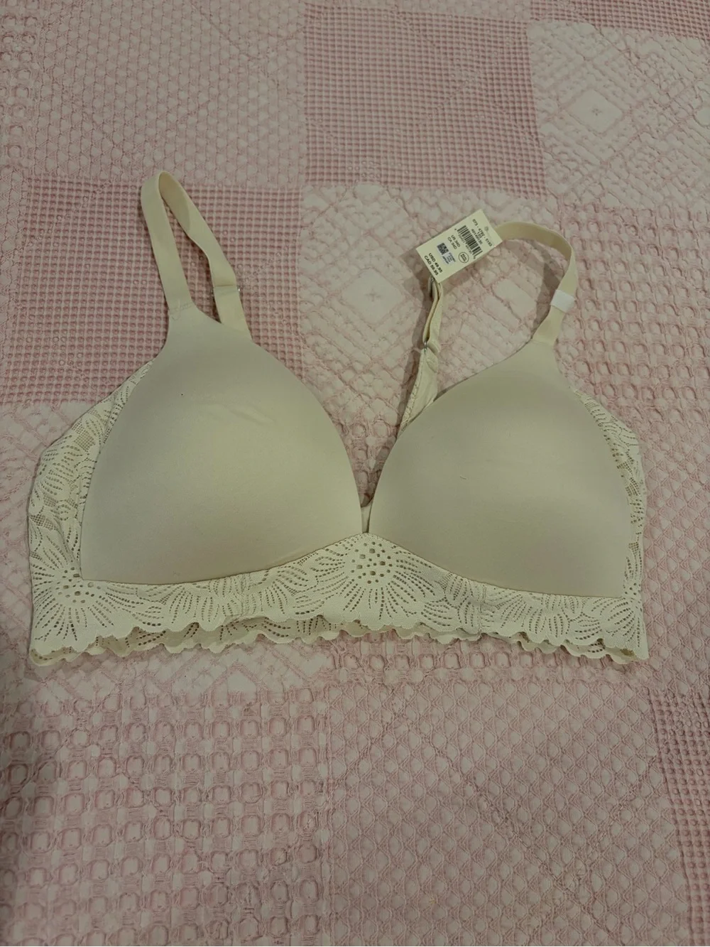 aerie Light Cream Lace-Trim Wireless Bra